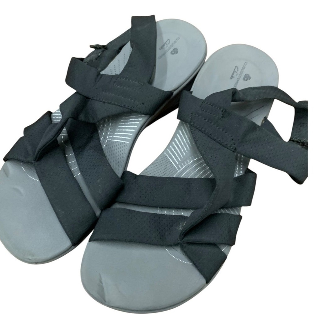 CLOUDSTEPPERS by Clarks‎ women's black comfort ARLA Meg wedge sandal SZ 8